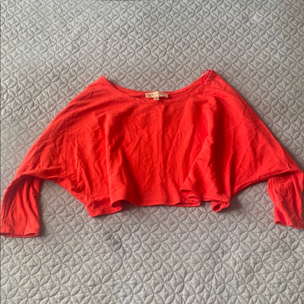 Philosophy Orange Red Flutter Sleeve Crop Blouse